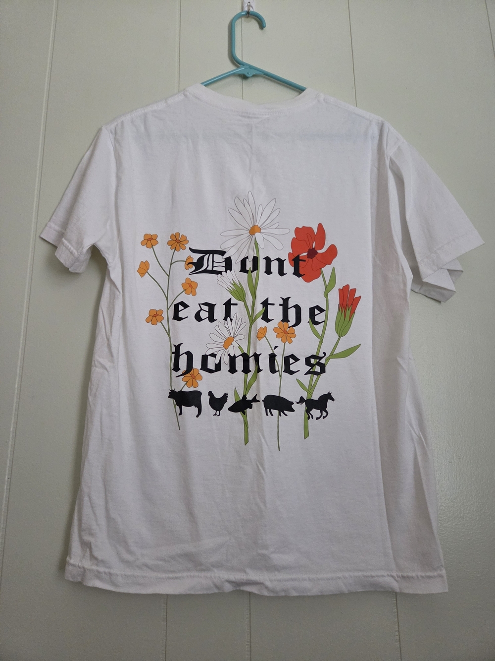 Dont Eat The Homies- White Graphic Tee With Floral Print